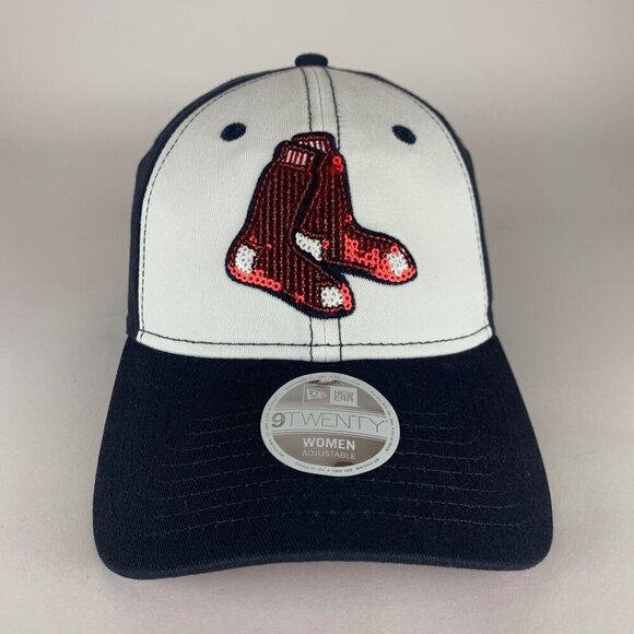 Boston Red Sox MLB Womens White Navy Blue New Era 9Twenty Strapback Hat New - Picture 2 of 6